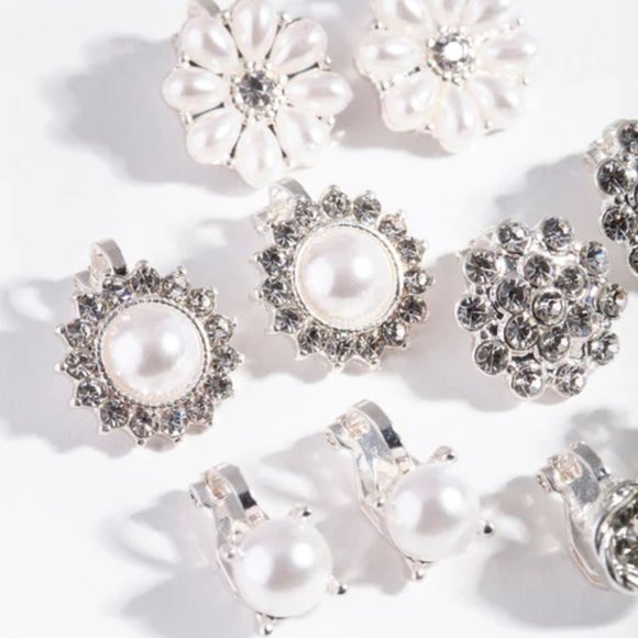 LOVISA 5pc LOT Flower/Round/Clear Crystal Pearl Clip On Earrings Set**NEW! - Picture 2 of 9